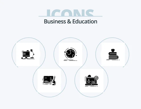 Zakelijk Onderwijs Glyph Icon Pack Icon Design Wereld Een Computer — Stockvector