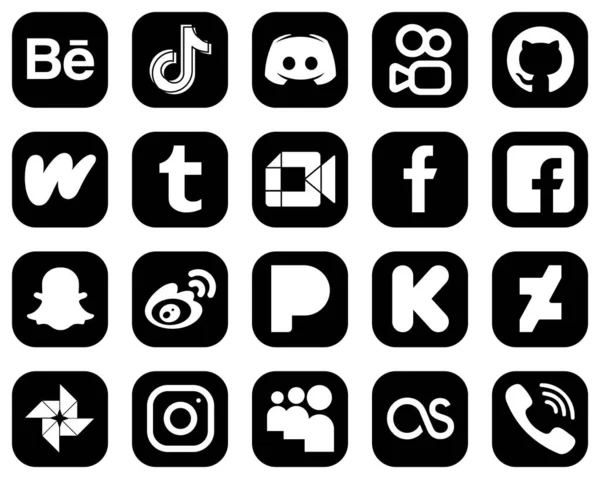 High Definition White Social Media Icons Black Background Google Meet — Stock Vector