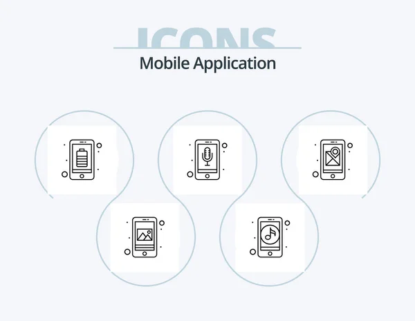 Mobile Application Line Icon Pack Icon Design Botschaft Getriebe Cloud — Stockvektor