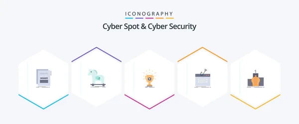 Cyber Spot Cyber Security Flat Icon Pack Including Login Fraud — Stockvector