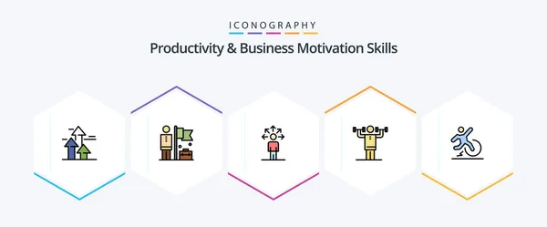 Productivity Business Motivation Skills Filledline Icon Pack Including Strength Human — Stock Vector