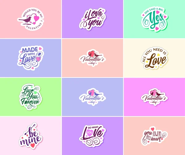 Valentine Day Time Romance Beautiful Artistry Stickers — 图库矢量图片