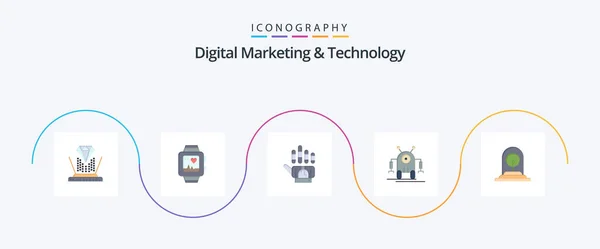 Digital Marketing Technology Flat Icon Pack Including Plant Technology Tracking — Archivo Imágenes Vectoriales