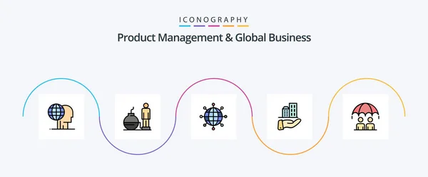 Product Managment Global Business Line Filled Flat Icon Pack Including — Image vectorielle