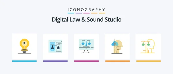 Digitale Law Sound Studio Flat Pictogram Pack Met Inbegrip Van — Stockvector