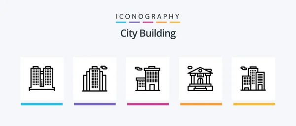 City Building Line Icon Pack Inklusive Verkligt Huset Dödsbo Huset — Stock vektor