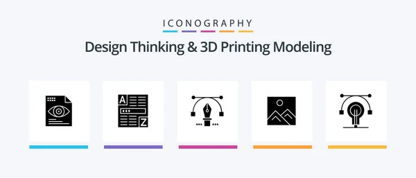 Design Thinking Printing Modeling Glyph Icon Pack Including Education Education — ストックベクタ