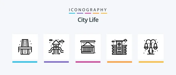 City Life Line Icon Pack Including Light City City Office — Vetor de Stock