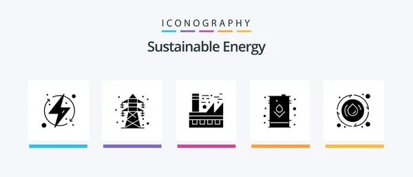 Sustainable Energy Glyph Icon Pack Including Oil Electric Transmission Tower — Vector de stock