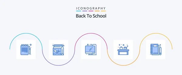 Terug Naar School Blauw Pictogram Pack Inclusief Jotter Onderwijs Lunch — Stockvector