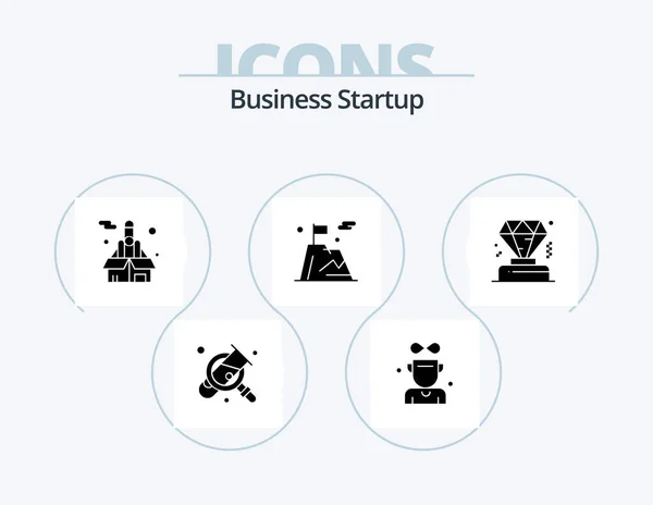 Business Startup Glyph Icon Pack Icon Design Flag Winner Startup — Stock Vector