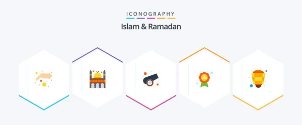 Islam Ramadan Flat Icon Pack Including Muslim Islam Canon Ribbon — Stock Vector