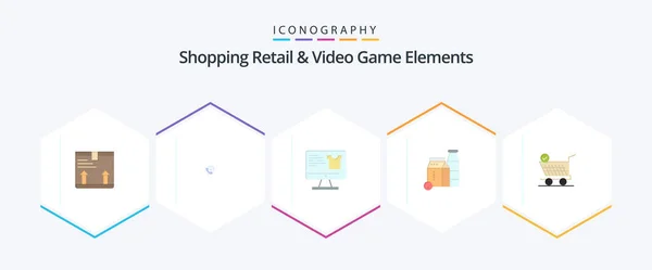 Shoping Einzelhandel Und Videospiel Elements Flaches Icon Pack Mit Shopping — Stockvektor