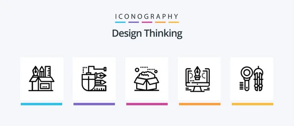 Design Thinking Line Icon Pack Including Bulb Box Bolt Plant — Stockový vektor