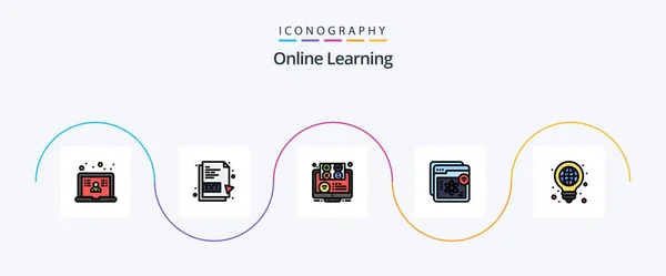 Online Learning Line Filled Flat Icon Pack Including Learning Learning — Stock vektor