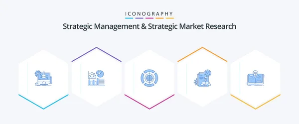 Strategisches Management Und Strategische Marktforschung Blue Icon Pack Mit Idee — Stockvektor