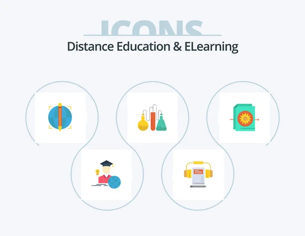 Educação Distância Elearning Flat Icon Pack Icon Design Ficheiro Ciência — Vetor de Stock