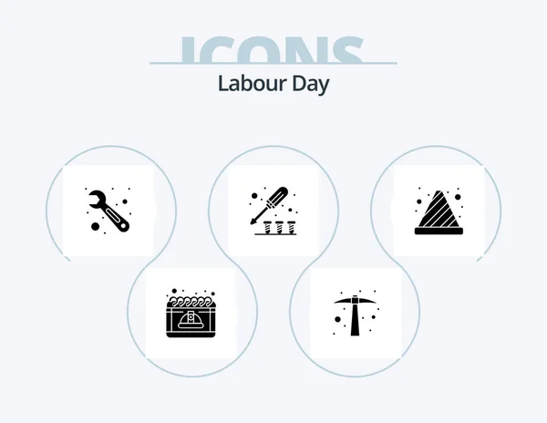 Labour Day Glyph Icon Pack Icon Design Danger Screw Tool — Stok Vektör