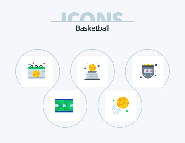Basketball Flat Icon Pack Icon Design Chronometer Trophy Calendar Sport — Stock Vector