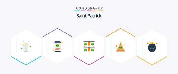 Saint Patrick Flat Icon Pack Including Gold Irish Saint Festival — 图库矢量图片