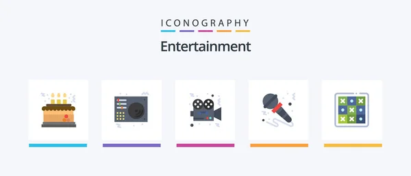 Entertainment Flat Icon Pack Including Sound Microphone Player Cinema Video — Stok Vektör