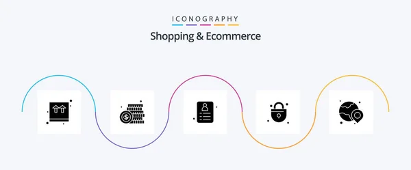购物和电子商务字谜5图标包包括位置 — 图库矢量图片
