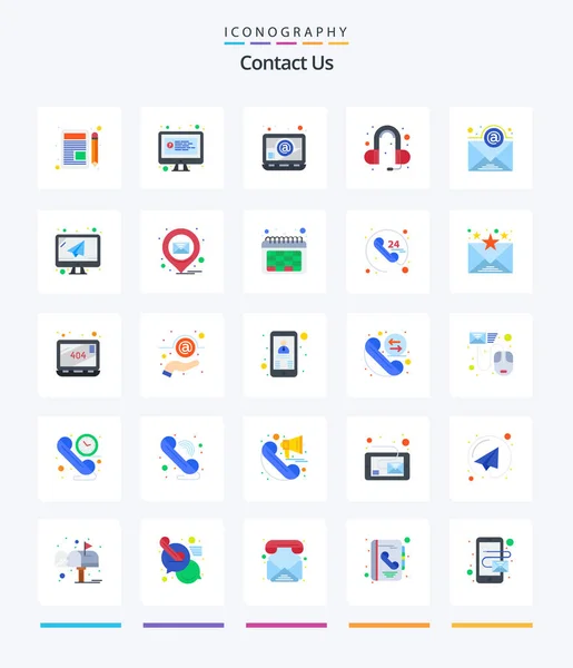 Creative Contact Flat Icon Pack Computer Newsletter Computer Email Head — Stock vektor