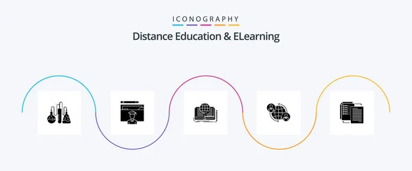 Distance Education Elearning Glyph Icon Pack Including Internet Connections Scholar — Wektor stockowy