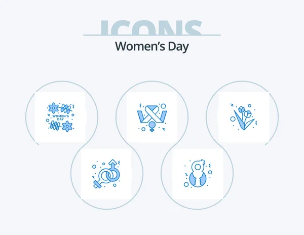 Женский День Blue Icon Pack Icon Design Цветок Феминизм День — стоковый вектор