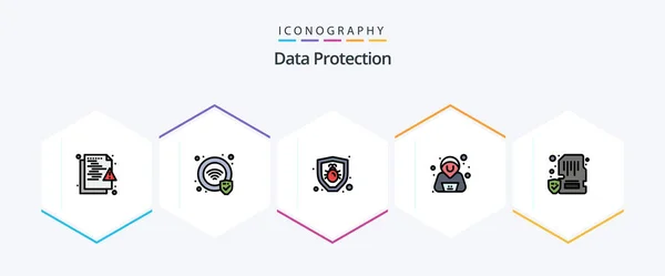 Data Protection Filledline Icon Pack Including Memory Device Bug Card — Vettoriale Stock