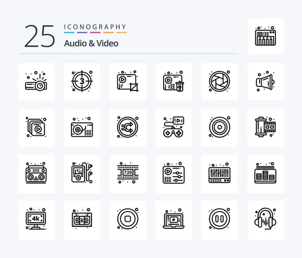 Audio Video Line Icon Pack Including Camera Video Audio Fail — Stock Vector