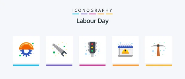 Labour Day Flat Icon Pack Including Hard Work May Light — Image vectorielle