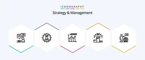 Strategy Management Line Icon Pack Including Fort Strategy Rook Line — Stock Vector