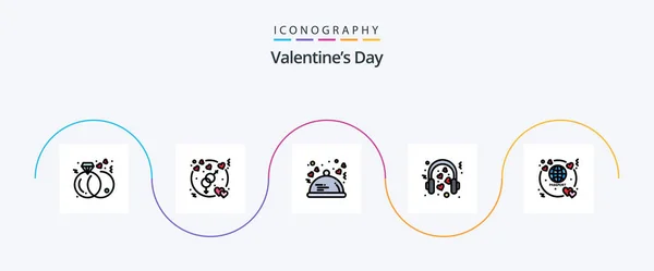 Valentines Day Line Filled Flat Icon Pack Including Wedding Loving — Stock Vector