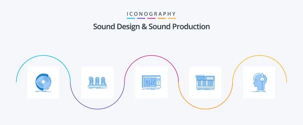 Sound Design Sound Production Blue Icon Pack Including Keyboard Studio — Stock Vector