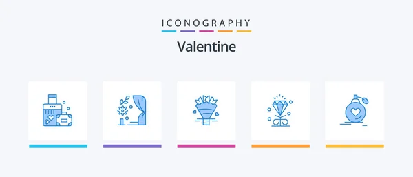 Valentine Blue Icon Pack Including Marriage Wedding Beauty Heart Diamond — Vector de stock