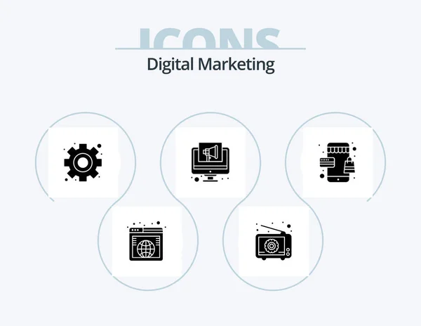 Digital Marketing Glyph Icon Pack Icon Design Shop Megaphone Hierarchy — Stock Vector