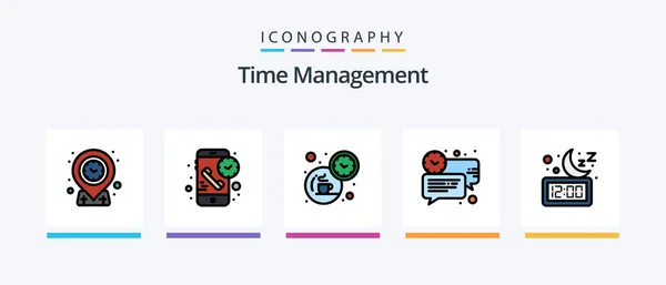 Time Management Line Filled Icon Pack Including Time Meal Alarm — Stock Vector