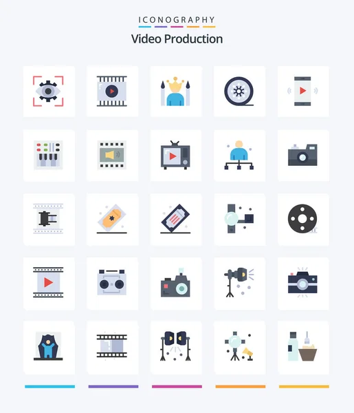Creative Video Production Flat Icon Pack Movie Reel Black Film — Stockvector