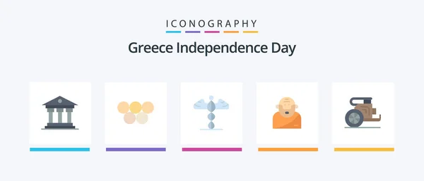 Grecia Día Independencia Piso Icon Pack Incluyendo Caballos Viejo Medicina — Archivo Imágenes Vectoriales