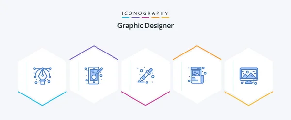 Graphic Designer Blue Icon Pack Including Image Image Color Sampler — Vetor de Stock