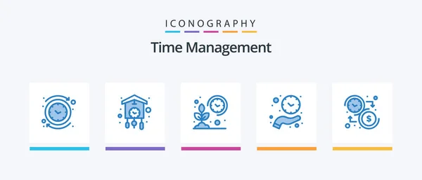 Time Management Blue Icon Pack Inclusiv Hold Ceasul Încornorat Inteligent — Vector de stoc