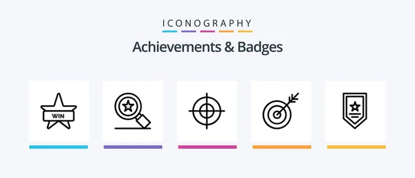 Achievements Badges Line Icon Pack Including Achievements Target Achievements Performance — Stock Vector