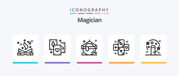 Pack Icônes Magician Line Compris Magicien Chapeau Magique Danger Magie — Image vectorielle