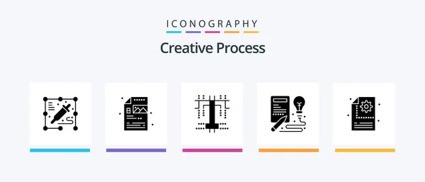 Creative Process Glyph Icon Pack Včetně Nastavení Proces Proces Kreativní — Stockový vektor