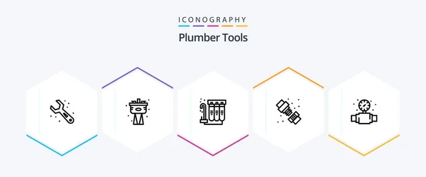Plumber Line Icon Pack Including Mechanical Plumbing Filter Plumber Joint — Stock Vector