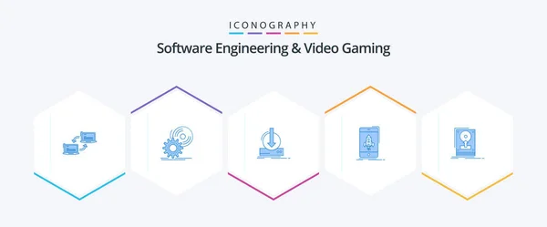 Τεχνολογία Λογισμικού Και Video Gaming Μπλε Πακέτο Εικονίδιο Συμπεριλαμβανομένης Της — Διανυσματικό Αρχείο
