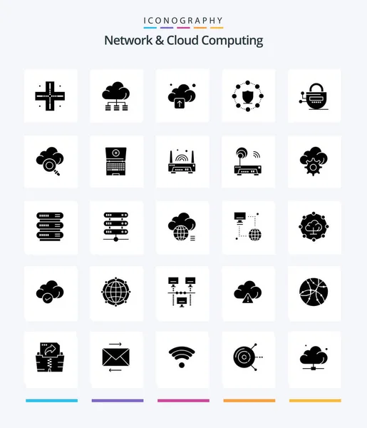 Creative Network Cloud Computing Glyph Solid Black Icon Pack Passward — Stock Vector