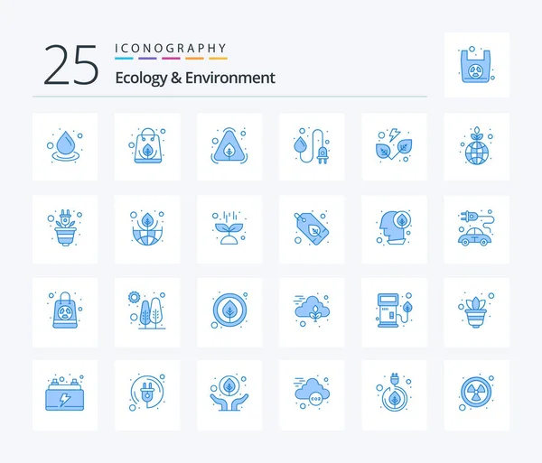 Ecology Environment Blue Color Icon Pack Including Leaves Water Energy — Vettoriale Stock