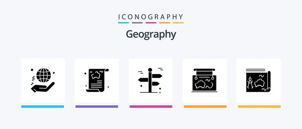 Geo Graphy Glyph Icon Pack Including Location Frame Travel Trip — Stock vektor